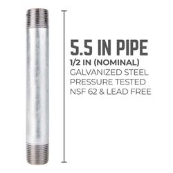 STZ Industries 1/2 in. MIP each X 1/2 in. D MIP Galvanized Steel 5-1/2 in. L Nipple