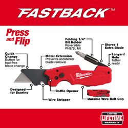 Milwaukee Fastback 8-3/4 in. Folding 6-in-1 Utility Knife Red 1 pc