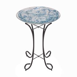 Alpine Glass/Metal 25.6 in. Bird Bath