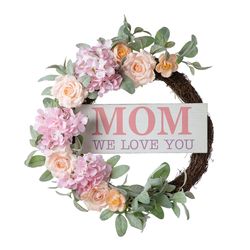 Glitzhome Happy Mother's Day Wreath Foam/Iron/MDF/Paper/Plaster/Rattan 1 pc 22 in.