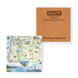 Xplorer Maps Multicolored Ceramic/Cork Oregon Coaster