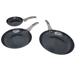Imusa Mirro Ceramic Coated Aluminum Fry Pan Set 8/10/12 in. Black