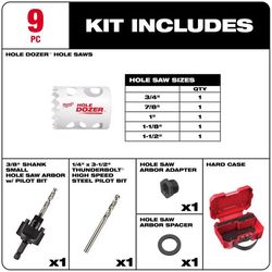 Milwaukee Hole Dozer Assorted Bi-Metal Hole Saw Kit Arbor Included