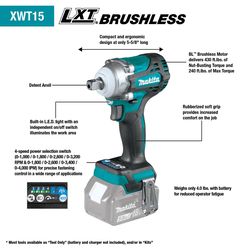Makita 18V LXT 1/2 in. Cordless Brushless Impact Wrench Tool Only