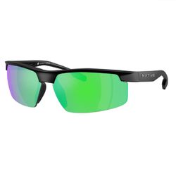 Native Ridge-Runner Crest Sunglasses Men's Matte Black Frame Green Reflex Lens Polarized Blue Light