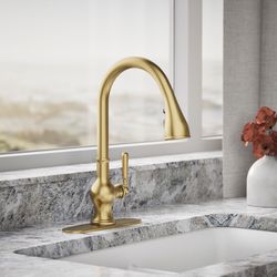 Kohler Treaty One Handle Brushed Brass Pull-Down Kitchen Faucet