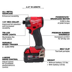 Milwaukee M18 FUEL 1/4 in Brushless Impact Driver with charger and (3) 5ah Battery Kit