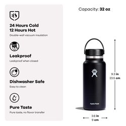 Hydroflask 32 oz Black BPA Free Insulated Bottle