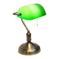 All The Rages Simple Designs 14.75 in. Antique Nickel Green Bankers Lamp