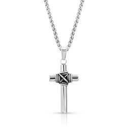 Montana Silversmiths Men's Rope Wrapped Cross Silver Necklace Water Resistant