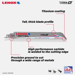LENOX Lazer CT 9 in. Carbide Tipped Reciprocating Saw Blade 8 TPI 1 pc