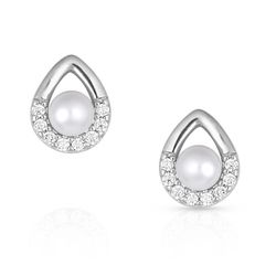 Montana Silversmiths Women's Cradled Sparkle Stud Teardrop Silver Earrings Water Resistant