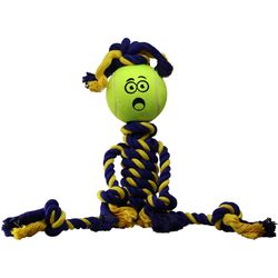 Petsport Twisted Chews For Dog Blue/Yellow Cotton Braided Rasta Man Rope with Tennis Ball Dog Toy 1