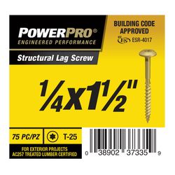 PowerPro 1/4 in. X 1 1/2 in. L Star Carbon Steel Lag Screw 75 pk