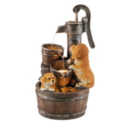 Glitzhome Polyresin/Stone Brown 23.75 in. H Adorable Dogs Outdoor Fountain