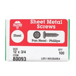 HILLMAN No. 12 Ga. X 3/4 in. L Phillips Pan Head Sheet Metal Screws 100 pk