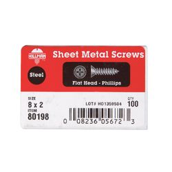 HILLMAN No. 8 Ga. X 2 in. L Phillips Flat Head Sheet Metal Screws 100 pk
