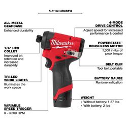 Milwaukee M12 FUEL 1/4 inch Impact Driver Kit with 3/8 inch Ratchet Bundle