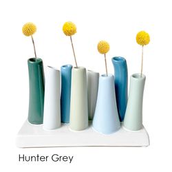 Chive Pooley 5 in. H X 7 in. L Glazed Hunter Grey Ceramic Modern Bud 8-Tube Vase