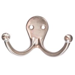 Ace 1 in. L Satin Nickel Silver Brass Small Double Garment Hook 2 pk