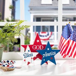 Glitzhome Patriotic/Americana Stars Table Decor MDF 1 pc