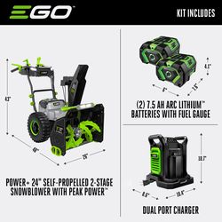 EGO Power+ Peak Power SNT2405 24 in. Two stage 56 V Battery Snow Blower Kit (Battery &amp; Charger) W/ TWO 7.5 AH BATTERIES