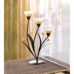 Gallery of Light 13.375 in. H X 9.375 in. L Amber/Black Glass/Iron Lilies Candleholder