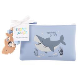 Stephen Joseph Shark Teether with Pouch Silicone/Beech Wood 1 pk