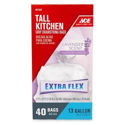 Ace 13 gal Lavender Tall Kitchen Bags Drawstring 40 pk