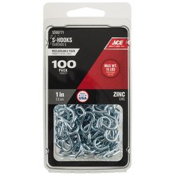 Ace Medium Zinc-Plated Silver Steel 1 in. L S-Hook 15 lb 100 pk