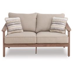 Signature Design by Ashley Francis Beach Brown Aluminum Frame Contemporary Loveseat Beige