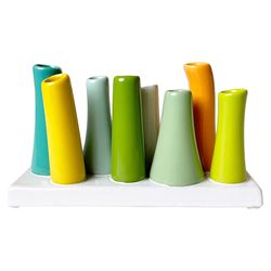 Chive Pooley 5 in. H X 7 in. L Glazed Ocean Ceramic Modern Bud 8-Tube Vase