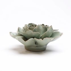 Chive English Garden 1.8 in. H X 3.7 in. L Glazed Green Ceramic Rose Wall Flower