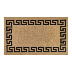 First Concept 18 in. W X 30 in. L Black/Brown Greek Key Border Coir Door Mat