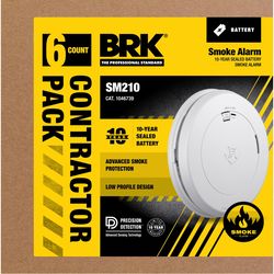 BRK 10-Year Battery Photoelectric Slim Smoke Detector 6 pk