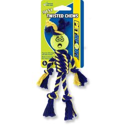 Petsport Twisted Chews For Dog Blue/Yellow Cotton Braided Rasta Man Tug Toy Mini 1 pc