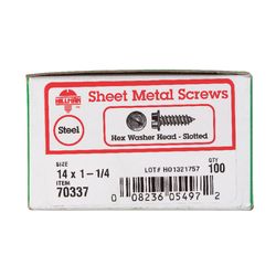 HILLMAN No. 14 Ga. X 1-1/4 in. L Slotted Hex Washer Head Sheet Metal Screws 100 pk