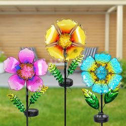 Exhart Multicolored Glass/Metal 33 in. H Pansy Flowers Yard Stake