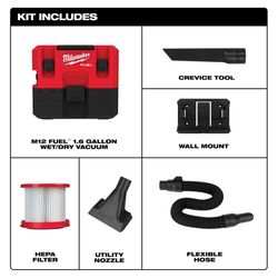 Milwaukee M12 FUEL 0960-20 1.6 gal Cordless Wet/Dry Vacuum Tool Only 12 V