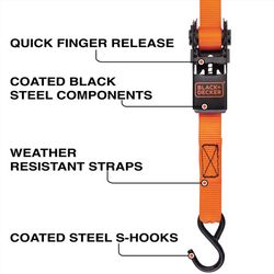 Black+Decker 1 in. W X 10 ft. L Ratchet Strap 300 lb 4 pk