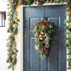 Glitzhome 1 ft. L Berry, Pinecone and Bell Wreath