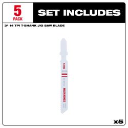 Milwaukee 3 in. Bi-Metal T-Shank Metal cutting Jig Saw Blade 14 TPI 5 pk