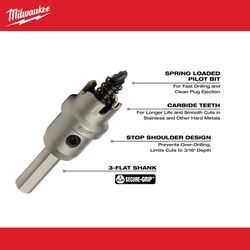 Milwaukee 1/4 in. Carbide Grit Brad/Pilot Point 3/4 in. L X 3/8 in. D Hole Cutter