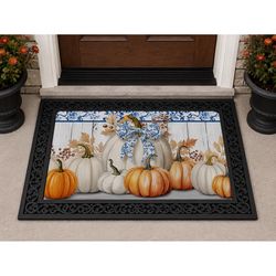 Briarwood Lane 22 in. W X 10 in. L Multi-Color Blue And White Pumpkins Polyester Door Mat