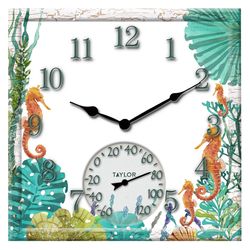 Taylor Clock/Thermometer Polyresin Multicolored 14 in.