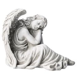 Glitzhome Fiberglass/MGO White 15 in. Sleeping Angel Garden Statue