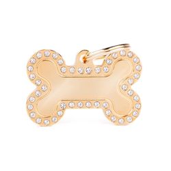 MyFamily Glam Gold Bone Strass Metal Dog Pet Tags Large