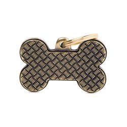 MyFamily Bronx Gold Bone Platform Aluminum Dog Pet Tags Large