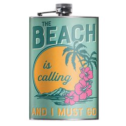 Lucky Jack 8 oz Stainless Steel The Beach is Calling Hip Flask