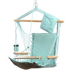 SoCo Swings Savannah Classic 1 Person Blue Wood Hanging Porch Swing Blue